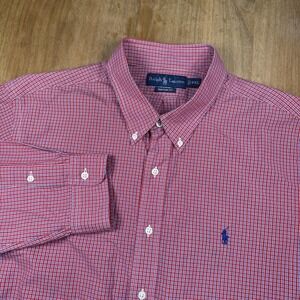 Ralph Lauren Custom Fit Long Sleeve Button Down Shirt Men's XXL Red Plaid